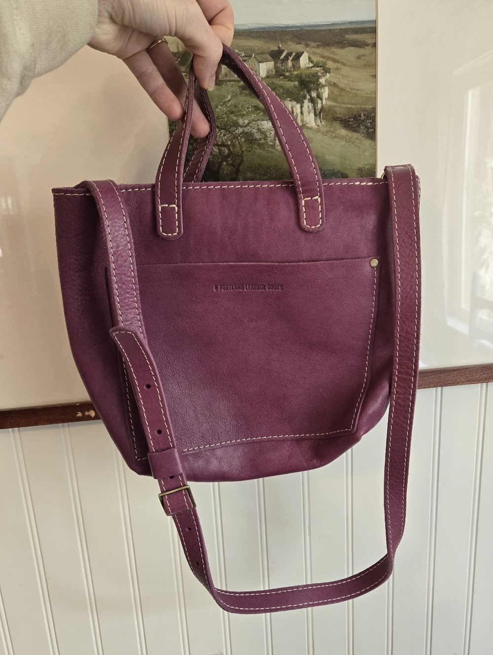 Portland Leather Goods Rare Leather Tote Crossbody Bag in Plum Sangria